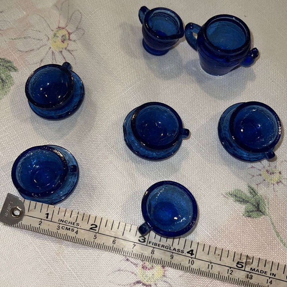 Antique blue bubble glass Japan doll tea set